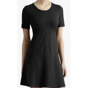 Athleta Enroute Skater Dress Womans Small Black Knit Short Sleeve Stretch NWT
